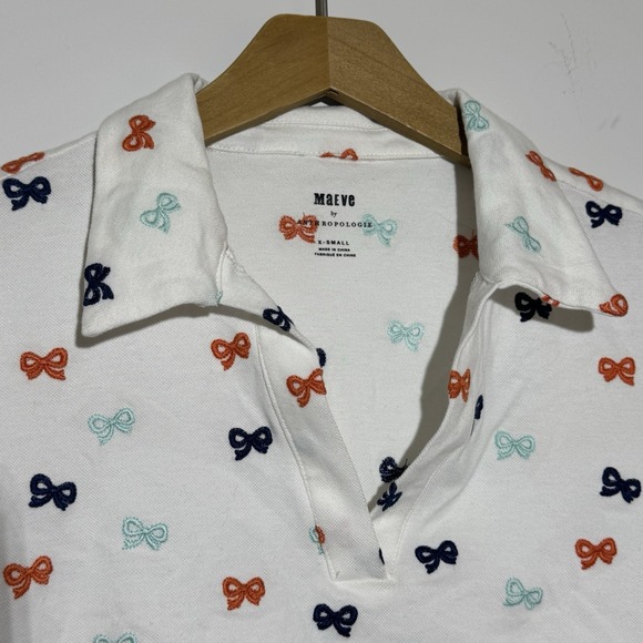 Maeve Anthropologie Women's XS Embroidered Bow Polo Shirt Girlhoodcore Preppy - Picture 4 of 7